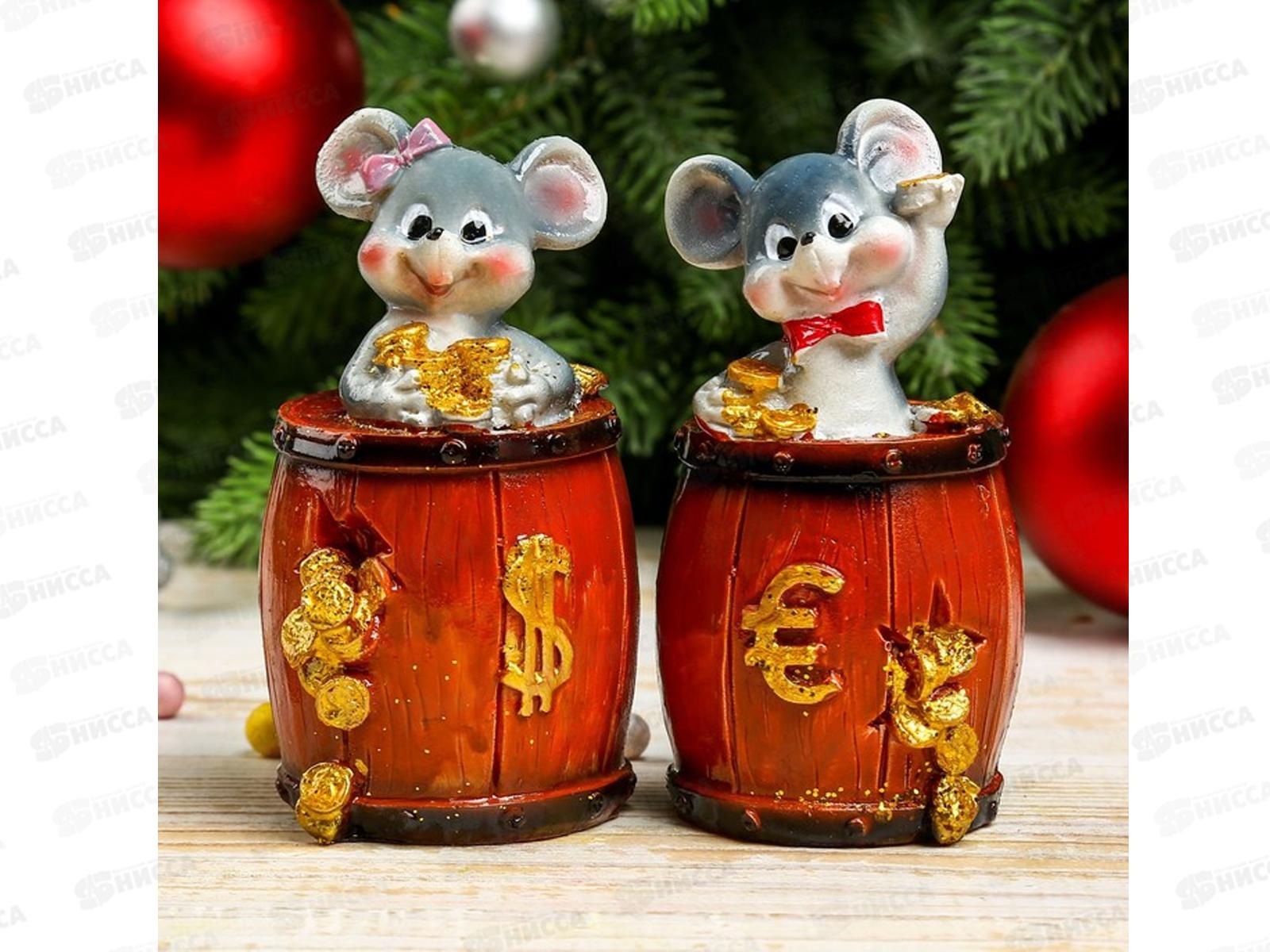 Сувенир &quotМышь в бочке с монетами&quot14*7см микс 4285357