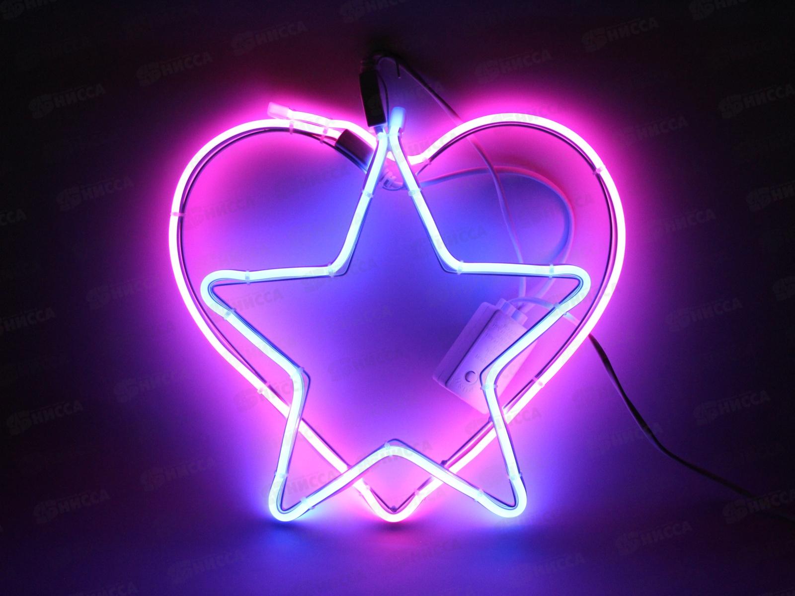 Гирлянда электрическая, новогодняя панно 0,4 м. LED элементы &quotСердце+звезда&quot, белый провод, 220В, 50Гц, AL-13600 *20