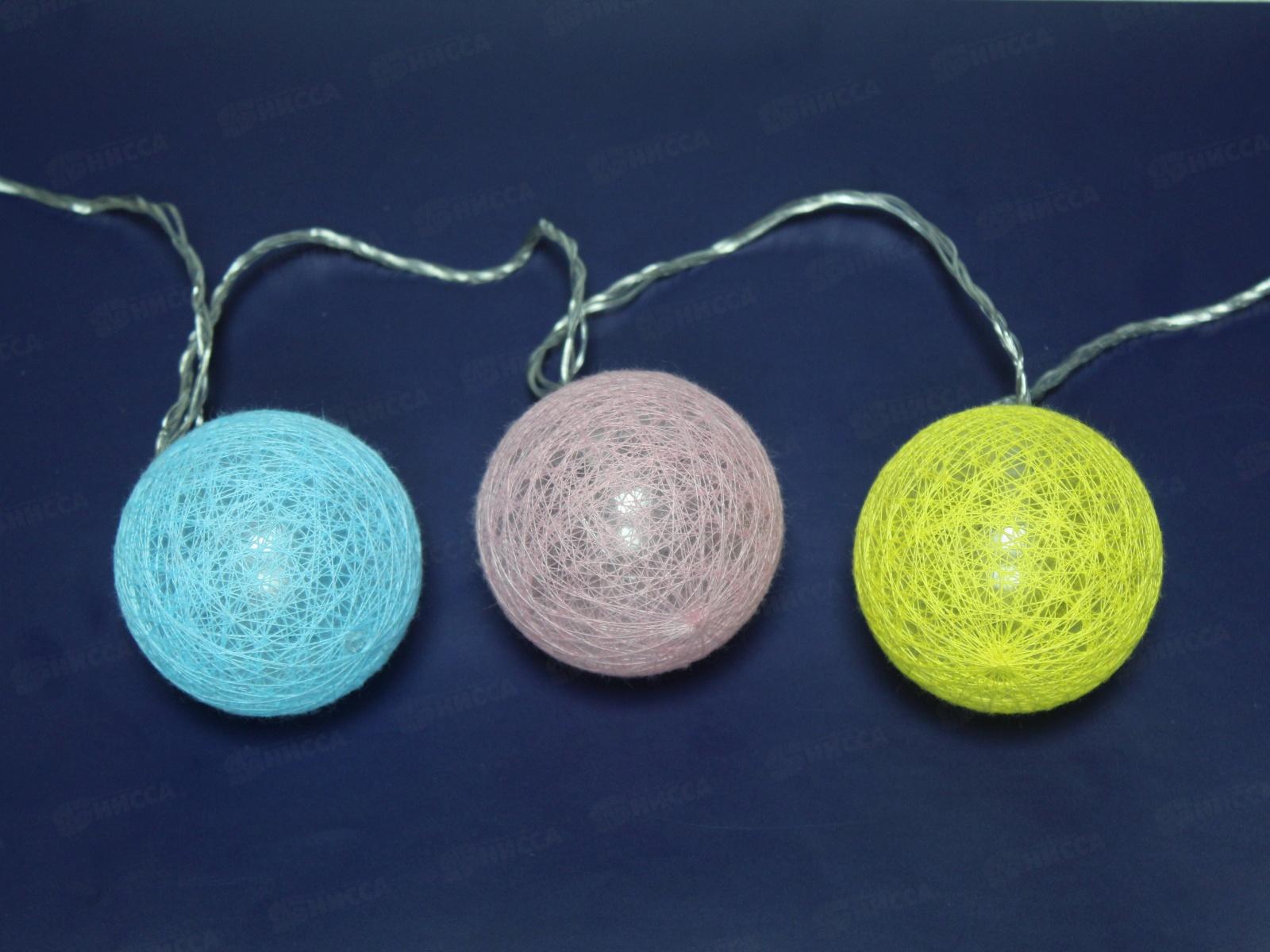 Гирлянда электрическая, новогодняя 2 м. LED элементы &quotШары&quot, 10 элементов, прозрач. провод, 220В, 50Гц, AL-13608 *60