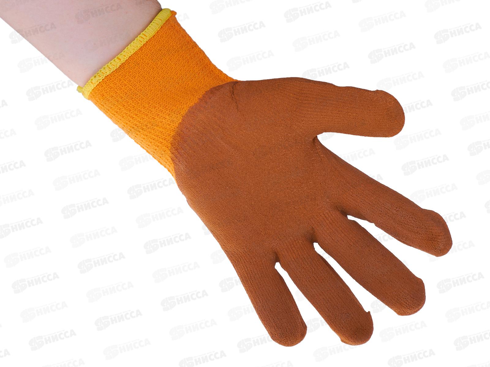 Перчатки хлопчатобумажные облитые Зима А-263  утепленные коричневые *12/480