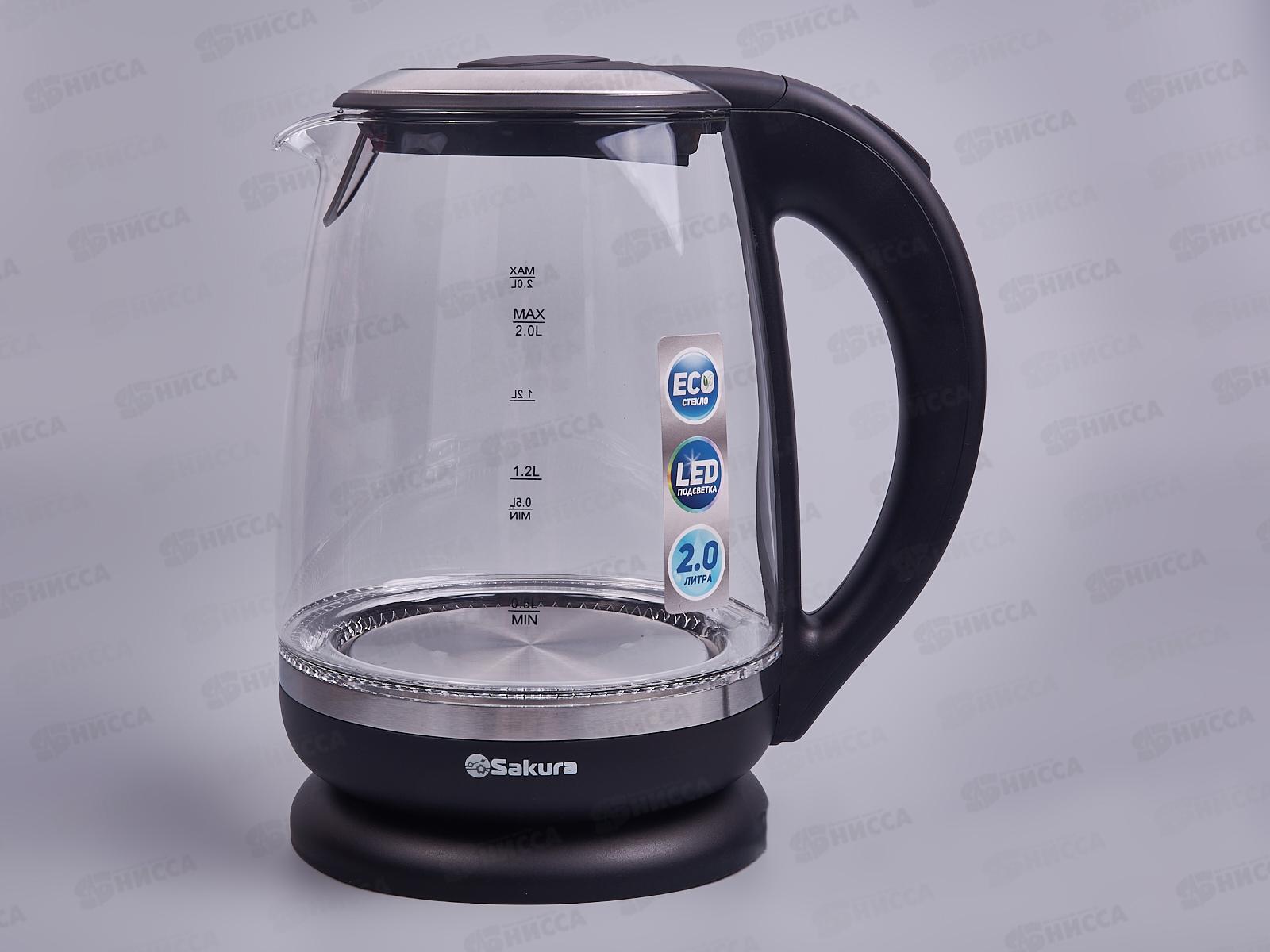 Чайник электрический SA-2719ВК (2.0) стекло с подсветкой