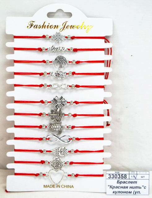 Браслет "Красная,черная нить"с кулоном (уп. 12шт)