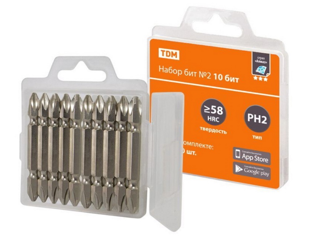 Набор бит №2,  10 бит: PH2x10, сталь S2 в пластиковом держателе, «Алмаз» TDM, 0102