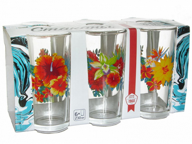 Набор стаканов &quotОда&quot (Тропические цветы) 6штук 230мл *6 1256-6