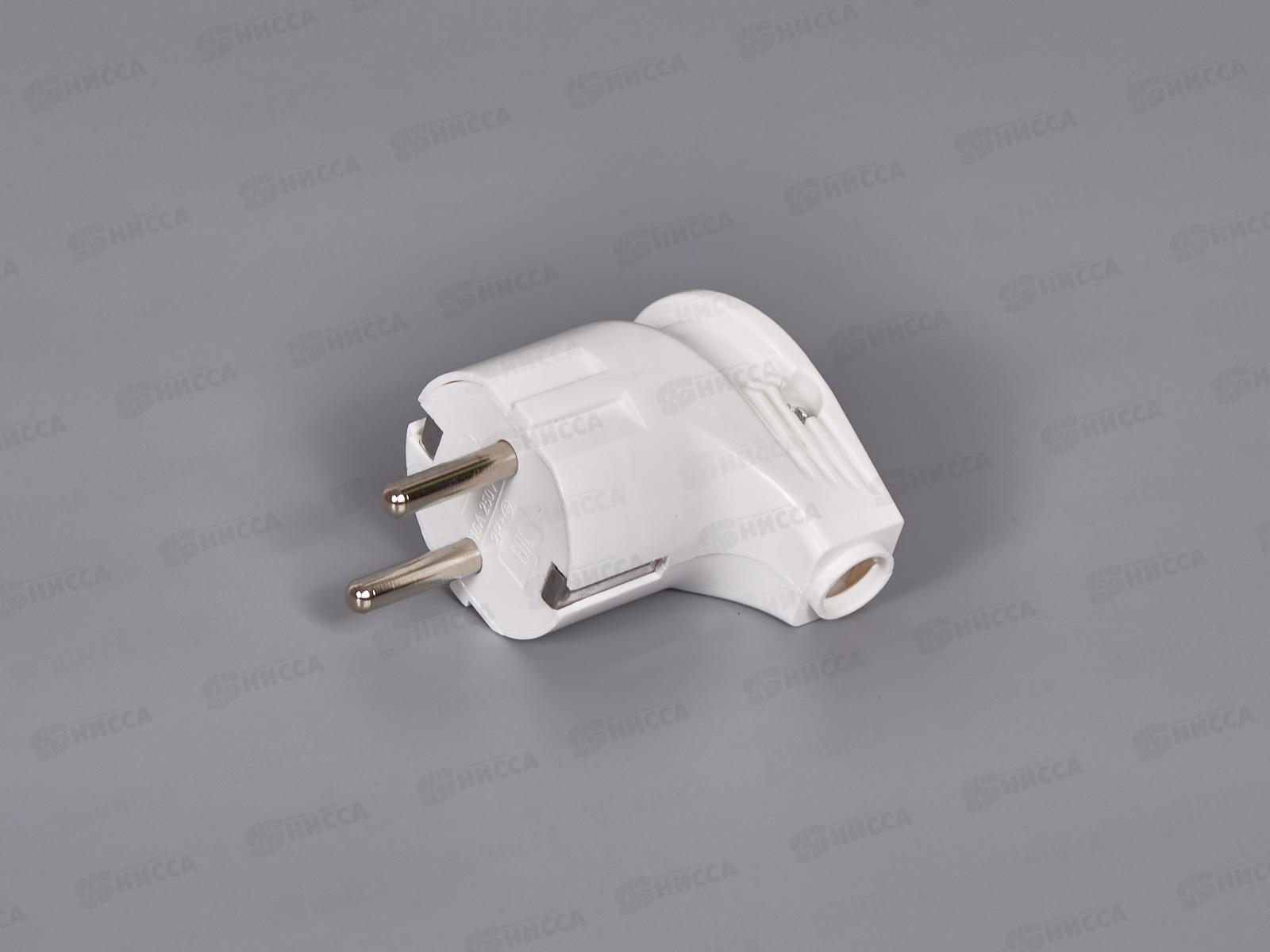 Вилка штепсельная ПРОГРЕСС косая, с заземлением, белая *30/300