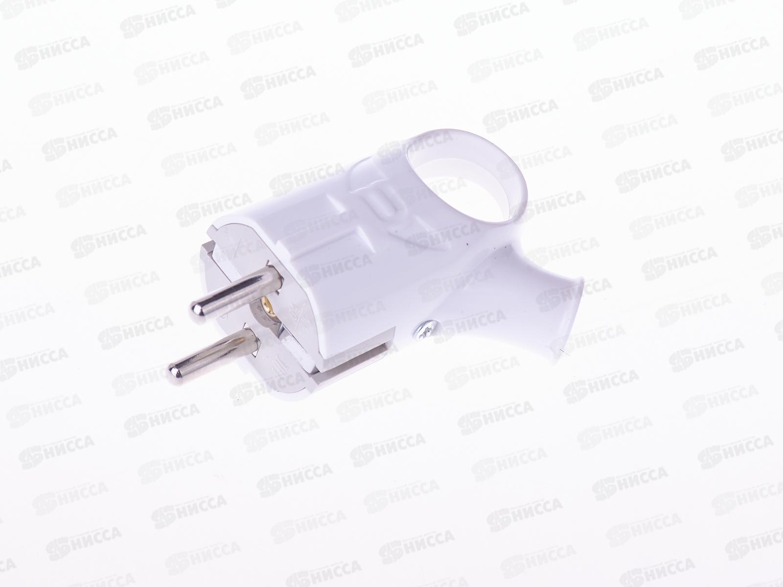 Вилка штепсельная ПРОГРЕСС косая с кольцом, с заземлением, белая *35/350