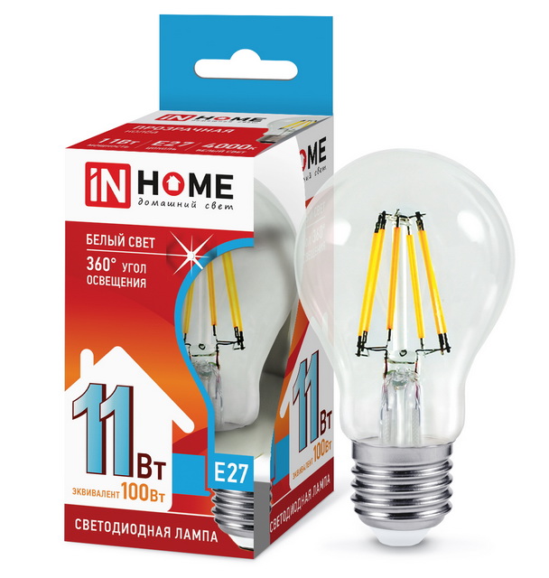 Лампа светодиодная IN HOME LED-A60-deco 11Вт E27 4000К 990Лм *50