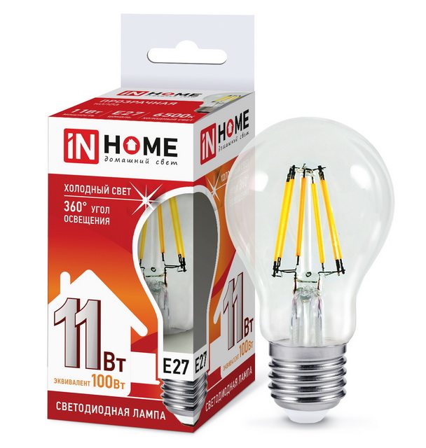 Лампа светодиодная IN HOME LED-A60-deco 11Вт E27 6500К 990Лм *50