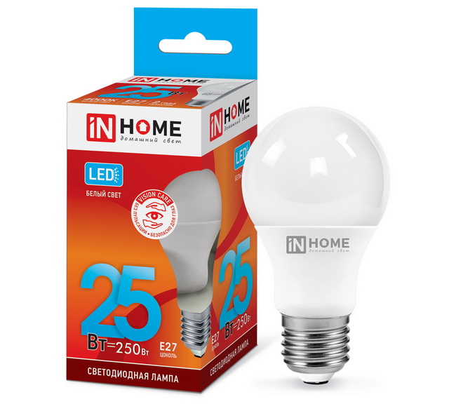Лампа светодиодная IN HOME LED-A65-VC 25Вт E27 4000К 2250Лм *100