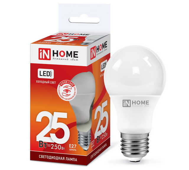 Лампа светодиодная IN HOME LED-A65-VC 25Вт E27 6500К 2250Лм *100