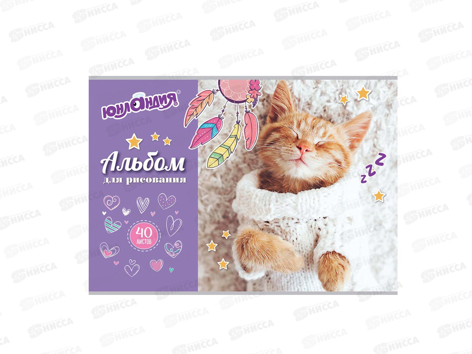 Альбом для рисования А4 40листов  Юнландия Кот в свитере, 105091*8/40