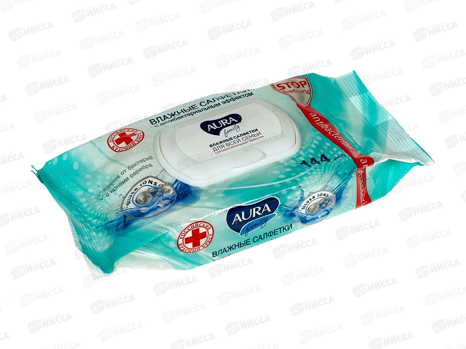 АУРА салфетки влажные антибактериальные 144шт с крышкой FAMILY *12 33541