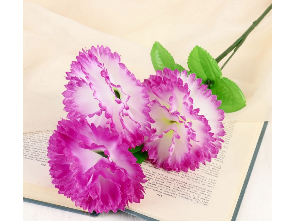 Цветы искусственные 58см Гвоздика трио бело-сиреневый 4560207 *10