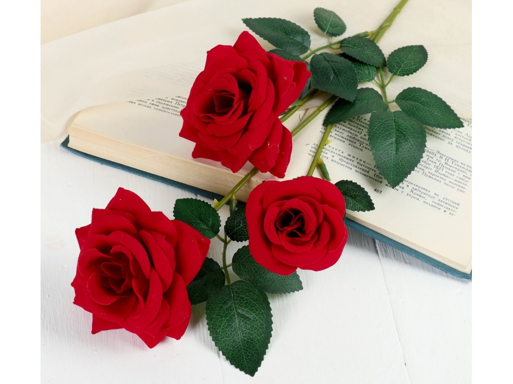 Цветы искусственные 62см Роза триада красный 4301710 *1