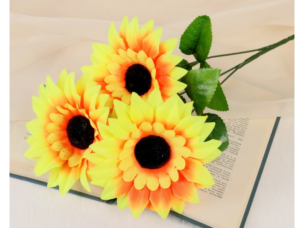 Цветы искусственные 57см Подсолнухи крупные желтый *10 4560210