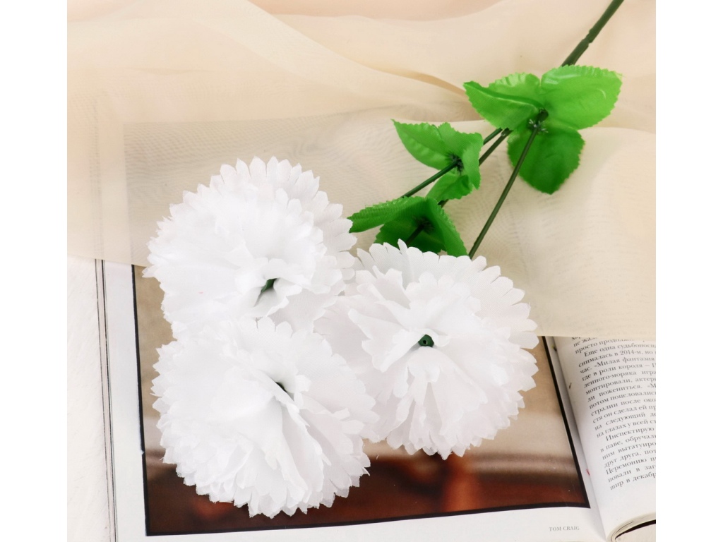 Цветы искусственные 58см Гвоздика трио белый 4560209 *10