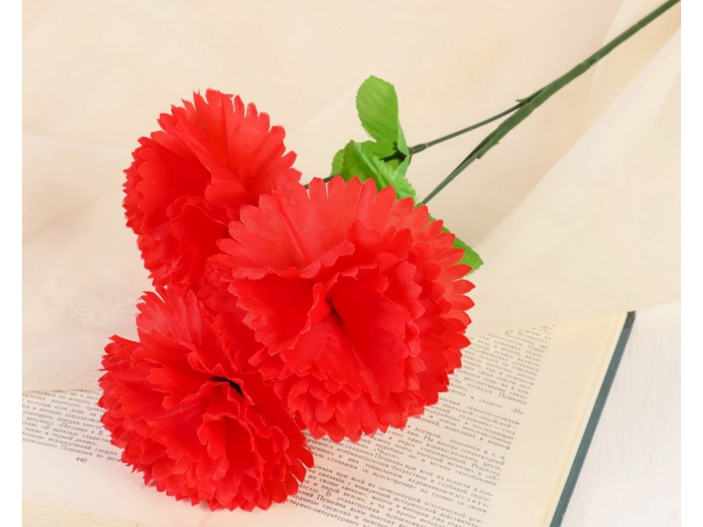 Цветы искусственные 58см Гвоздика трио красный 4560208 *10