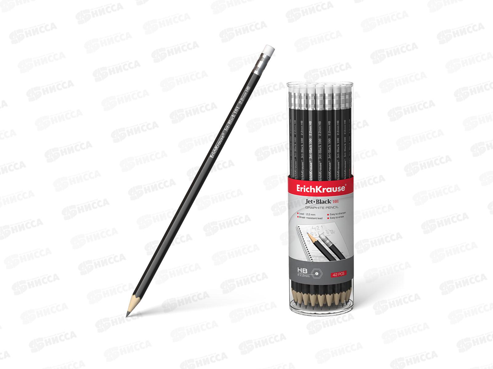 Карандаш чернографитный с ластиком EK Jet Black 101 HB 45606 *42/252