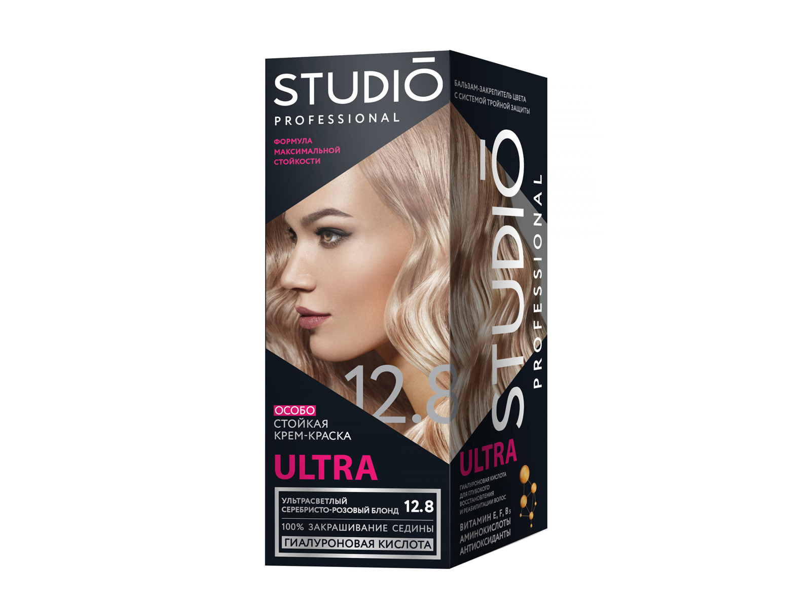 STUDIO краска для седых волос 12,8 Ультрасветлый серебристо-розовый блонд 50/50/15мл *6