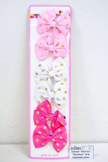 Зажим  для волос &quotБантик&quot 4см горошек микс 3937941 *6