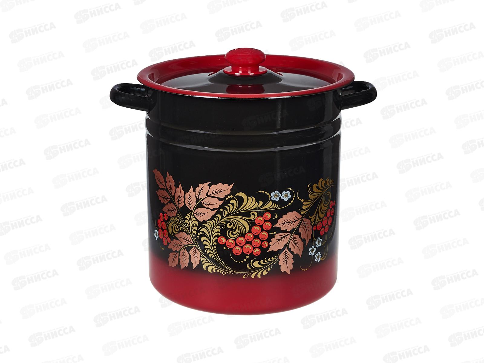 Кастрюля 12,0л цилиндрическая декорированная красно-черная с пластиковой кнопкой С1624.38