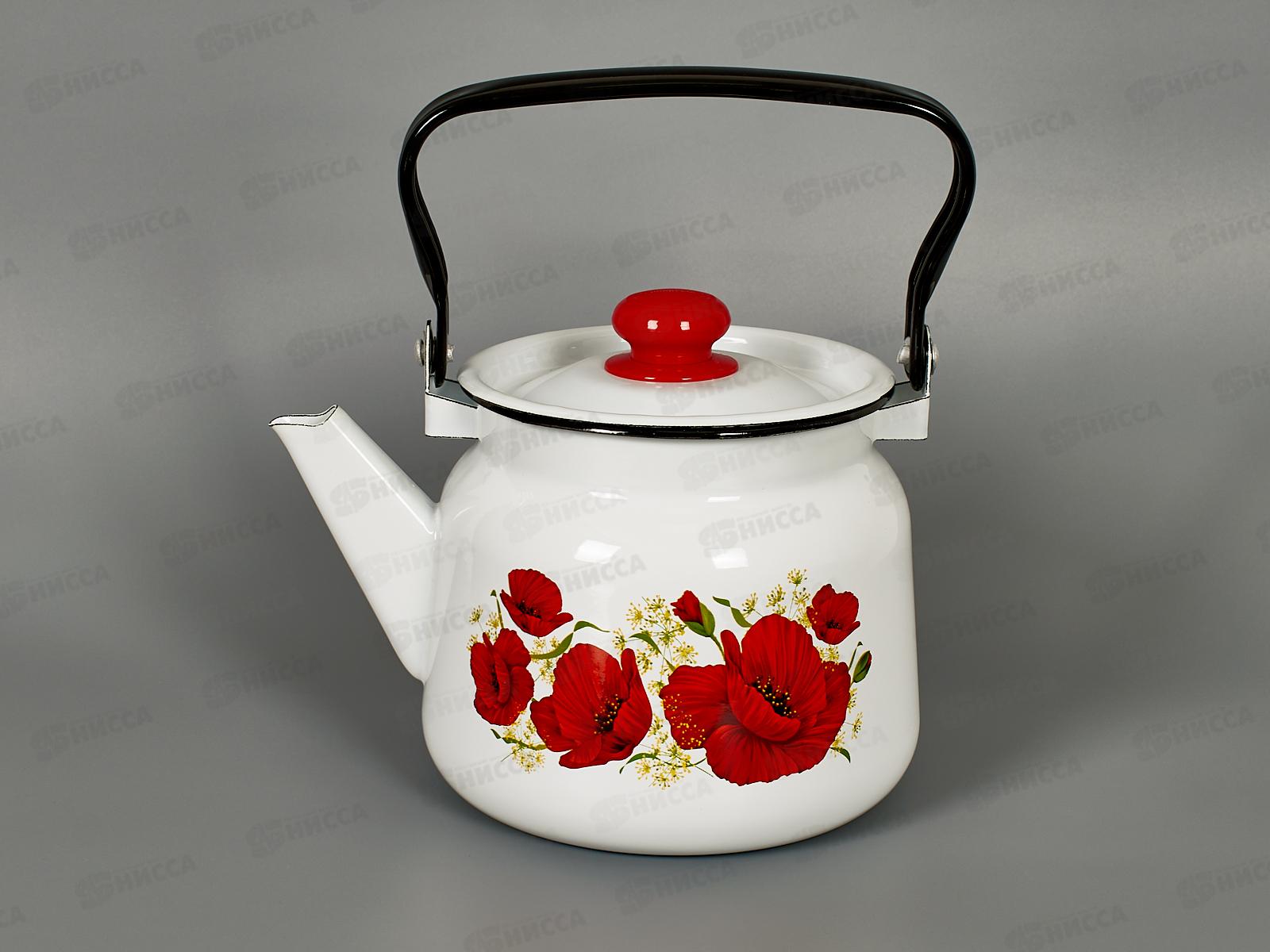 Чайник 2,3л Маки белый с пластм.кнопкой С2714.3 *67