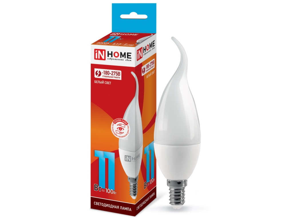 Лампа светодиодная LED-СВЕЧА НА ВЕТРУ-VC 11Вт 230В Е14 4000К 990Лм IN HOME