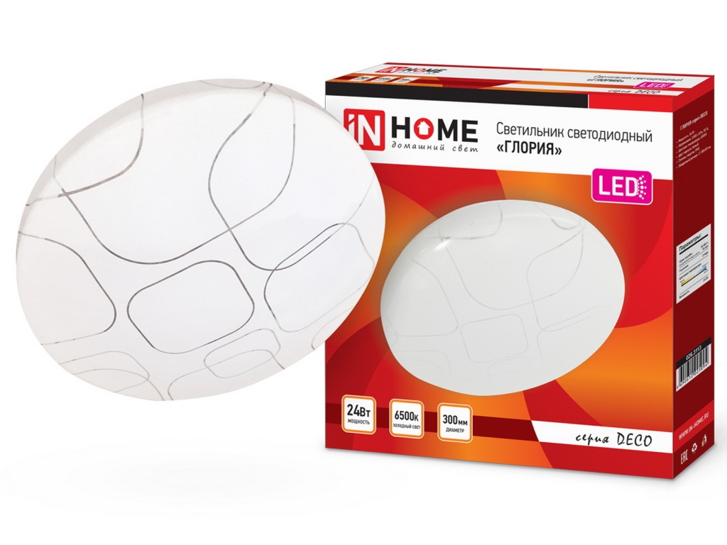 Светильник светодиодный inHOME DECO ГЛОРИЯ 24Вт 6500К 300мм  *12