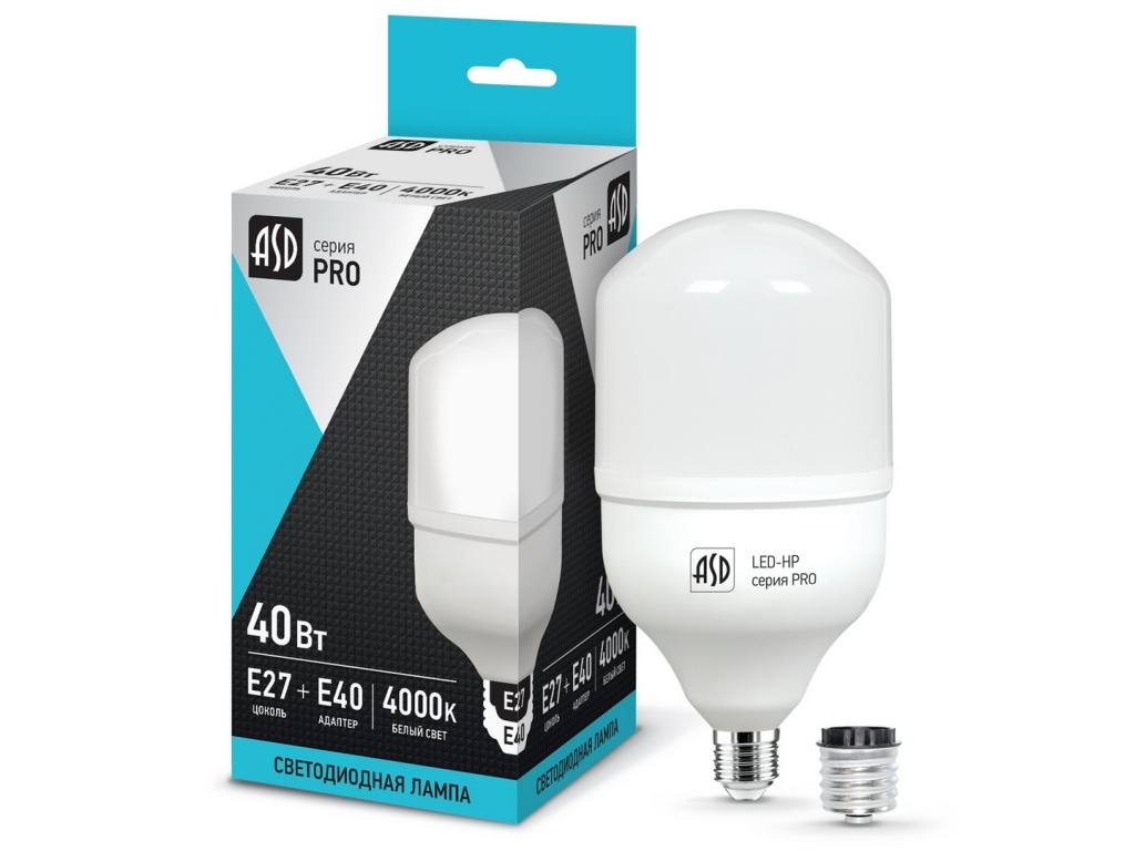 Лампа светодиодная IN HOME LED-HP-PRO 40Вт E27 с адаптером под Е40 4000К 3600Лм *50