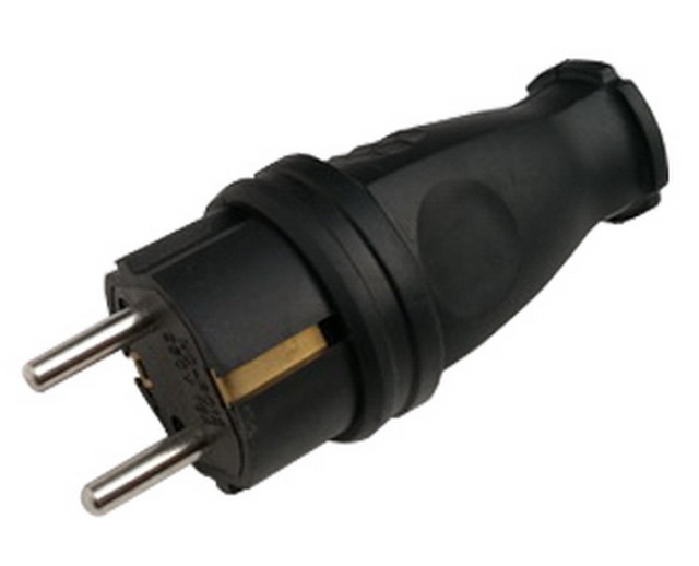 Вилка прямая с заземляющими контактами, каучук, черная 16А, IP44, 9210  *20/200