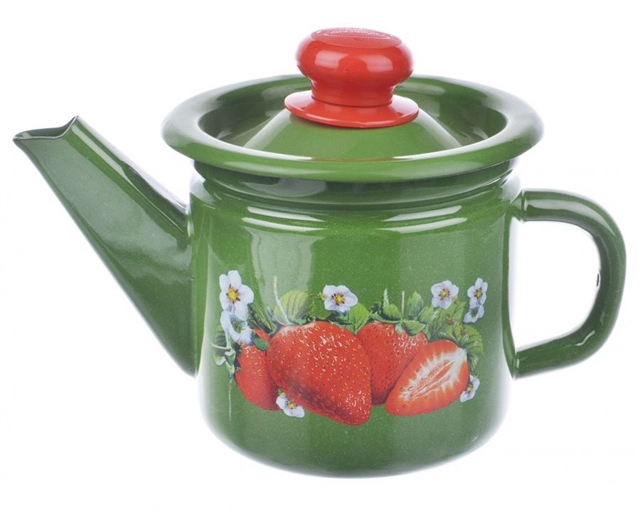 Чайник заварн 1л Клубника садовая,зел рябс пластм.кнопкой С2707.3з*59