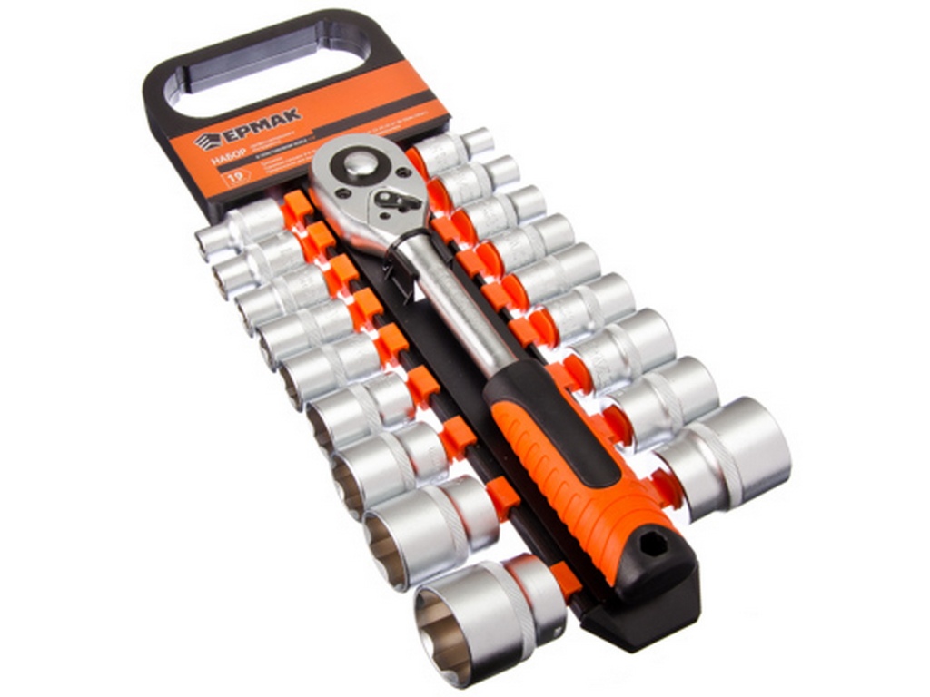 Набор профессионального инструмента 19 предметов ЕРМАК 1/2" (головки, трещетка) 736-162 г