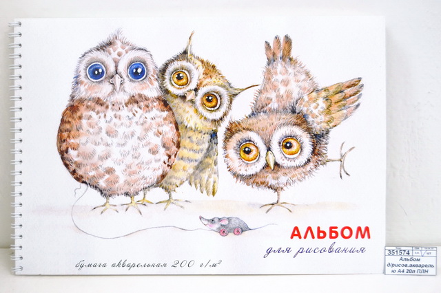 Альбом для рисования акварелью А4 20л ПЛН Совята, гребень слева, 2917