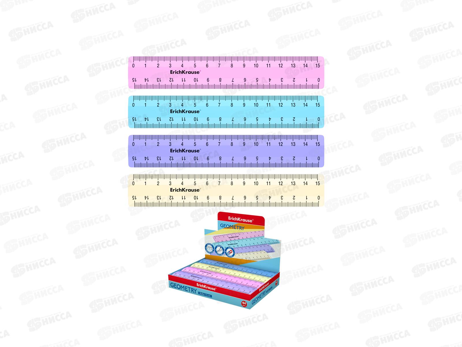 Линейка 15см EK пластиковая, Pastel, 4цвета, ассортимент 49541*44