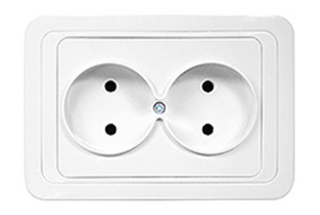 Розетка скрытой установки 2-х местная Прогресс SLIM белая *10/200