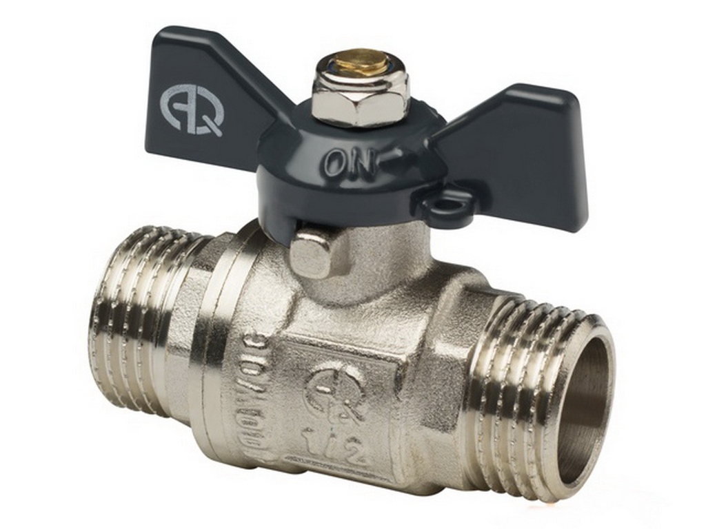 Кран шаровый MM 1/2 B штуцер-штуцер бабочка, Aqualink, 02336  *10/120