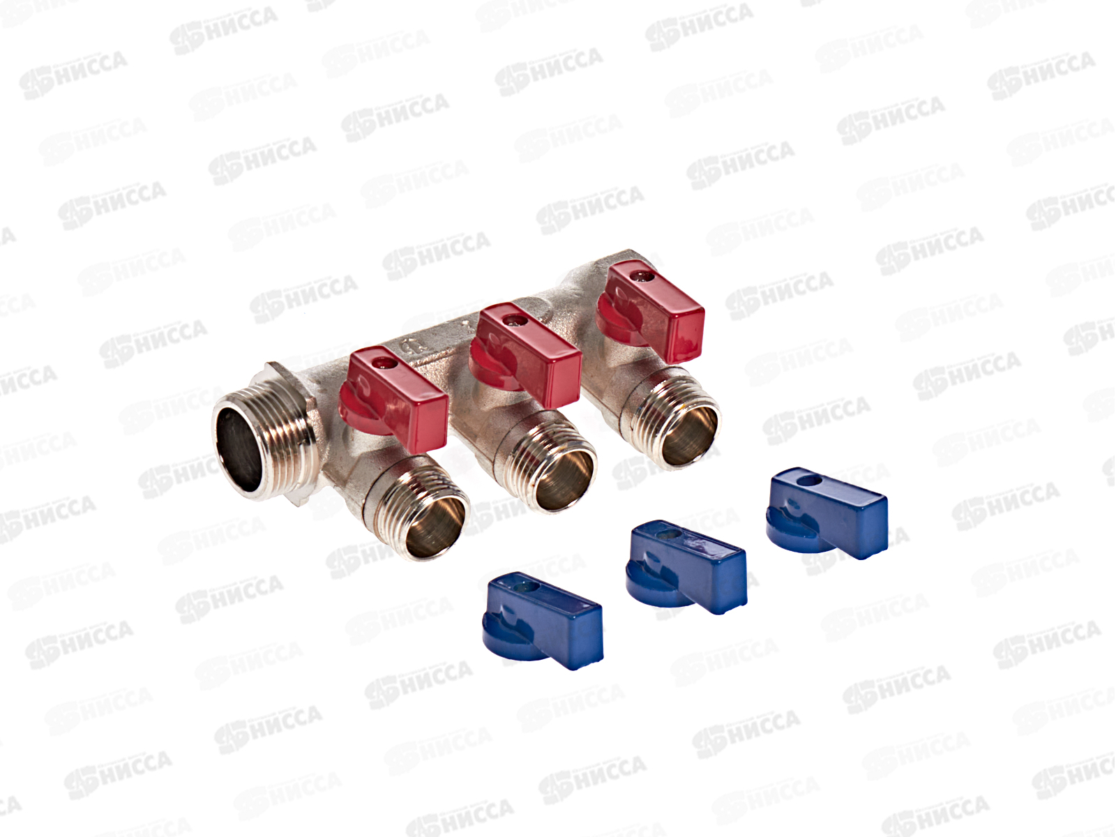 Коллектор резьбовой с шаровыми кранами FМ 3/4x3/4x1/2x3, Aqualink, 02425 *2/20