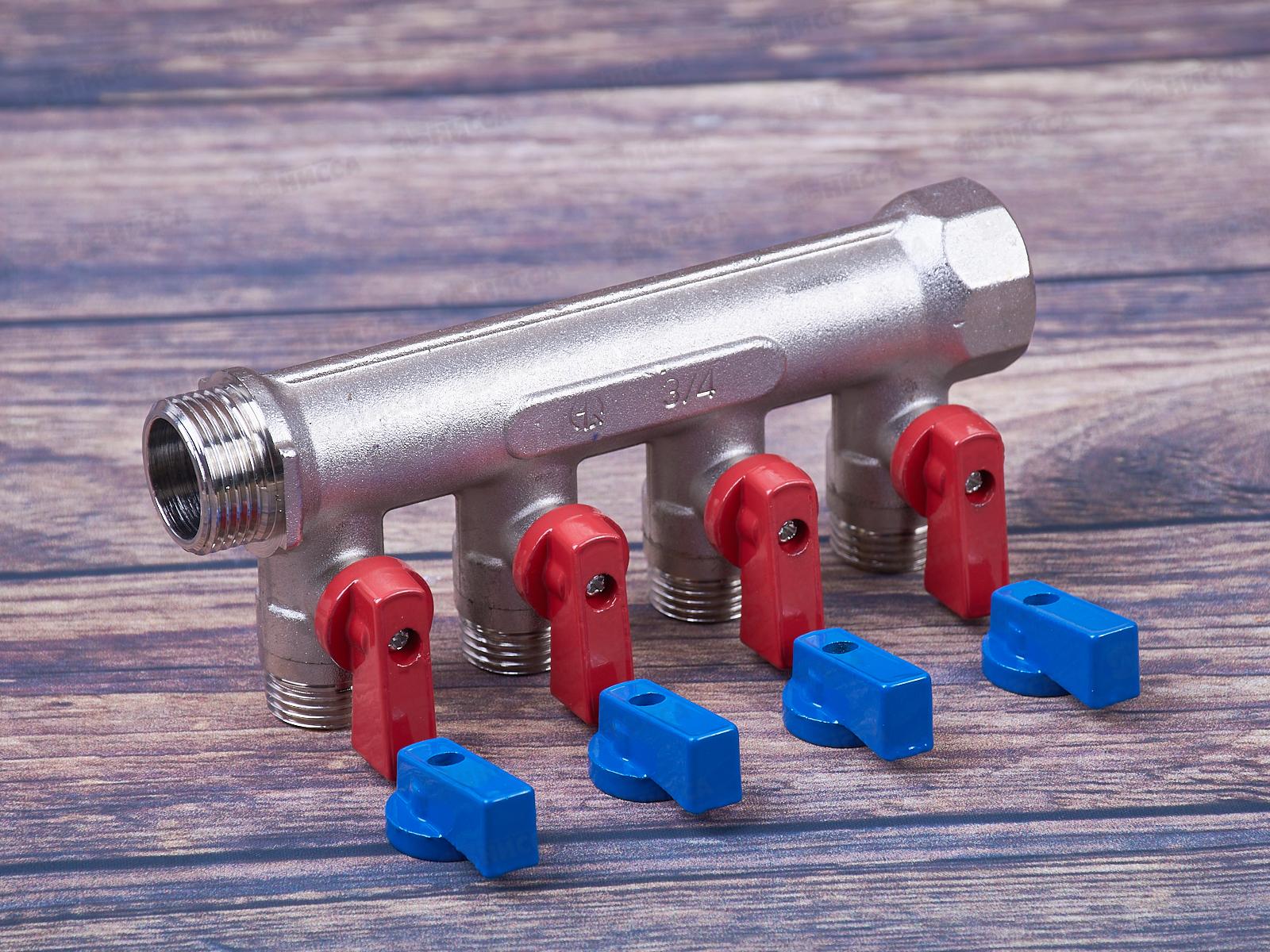 Коллектор резьбовой с шаровыми кранами FМ 3/4x3/4x1/2x4, Aqualink, 02426 *15