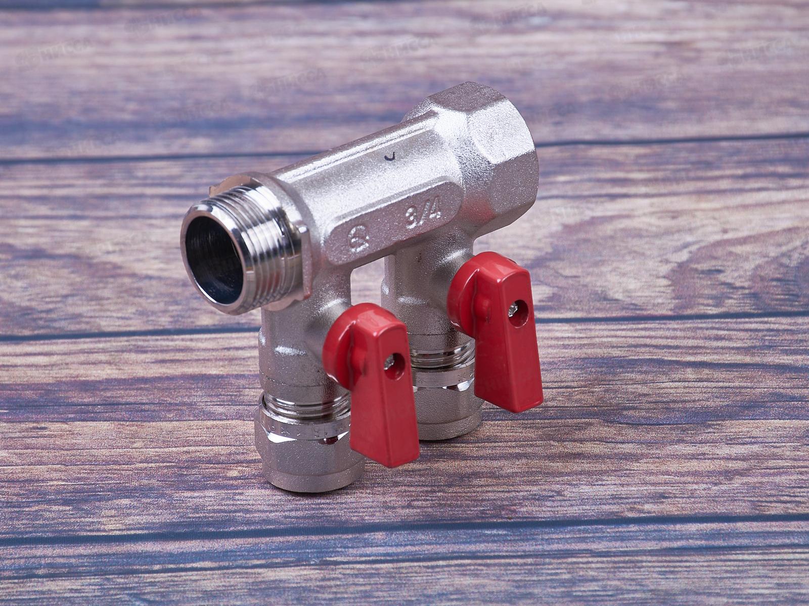 Коллектор универсальный для металлопластиковых труб с шариковыми кранами и евроконусом FМ 3/4x3/4x16x2, Aqualink, 03933  *2/30