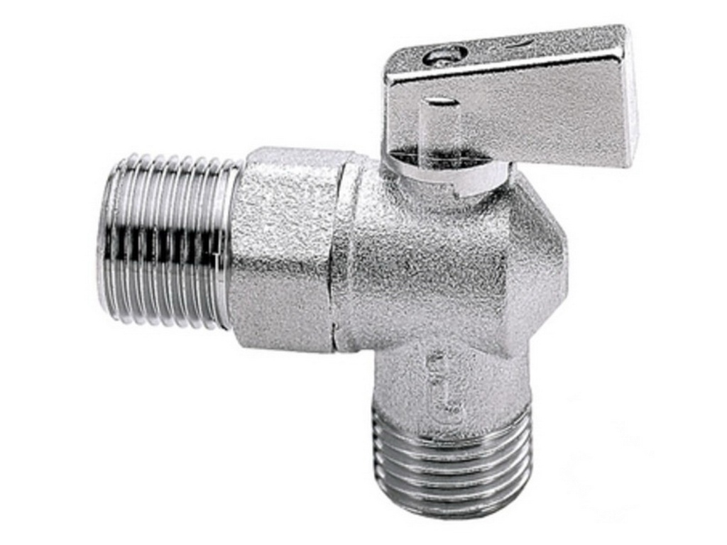 Кран шаровой угловой для СМ с отражением, хром. MM 1/2x3/4 штуцер-штуцер ручка-флажок: хром, Aqualink, 01331 *10/120