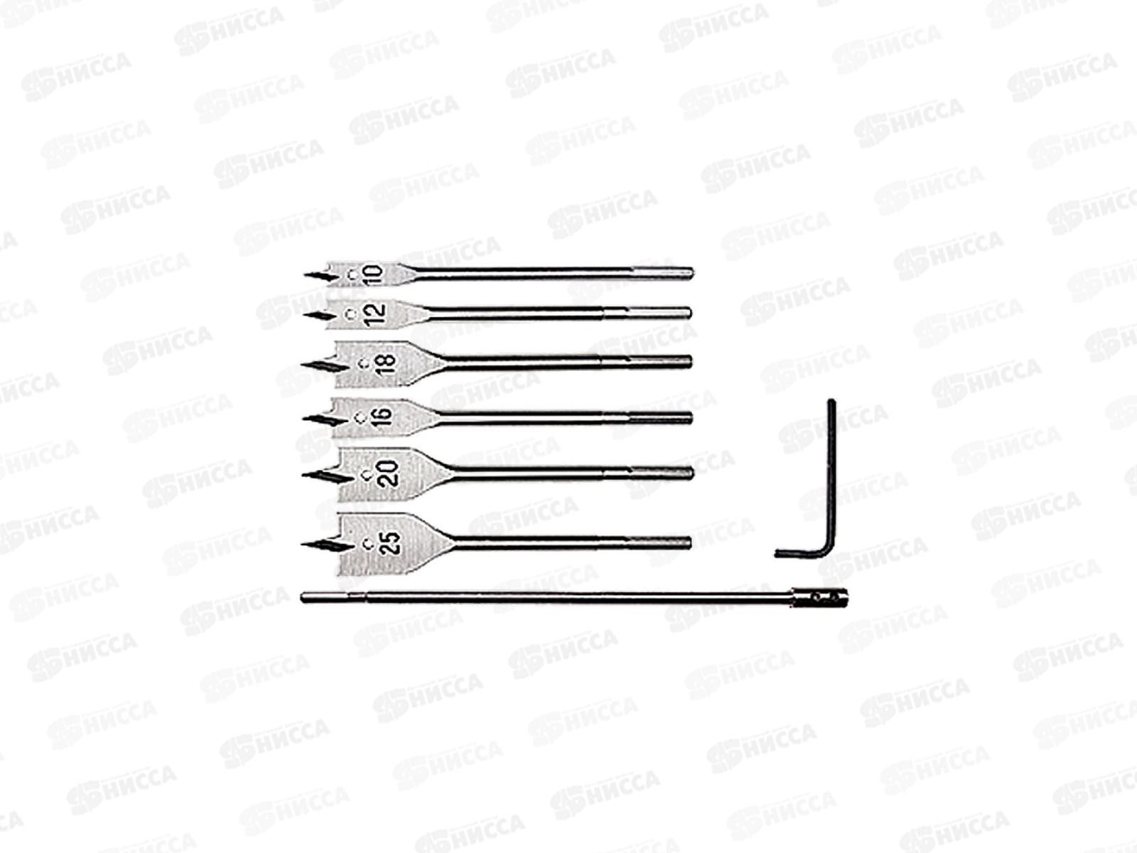 Набор сверл перовых по дереву (10, 12, 16, 18, 20, 25, удлинитель 300мм), Matrix, 70406 *20