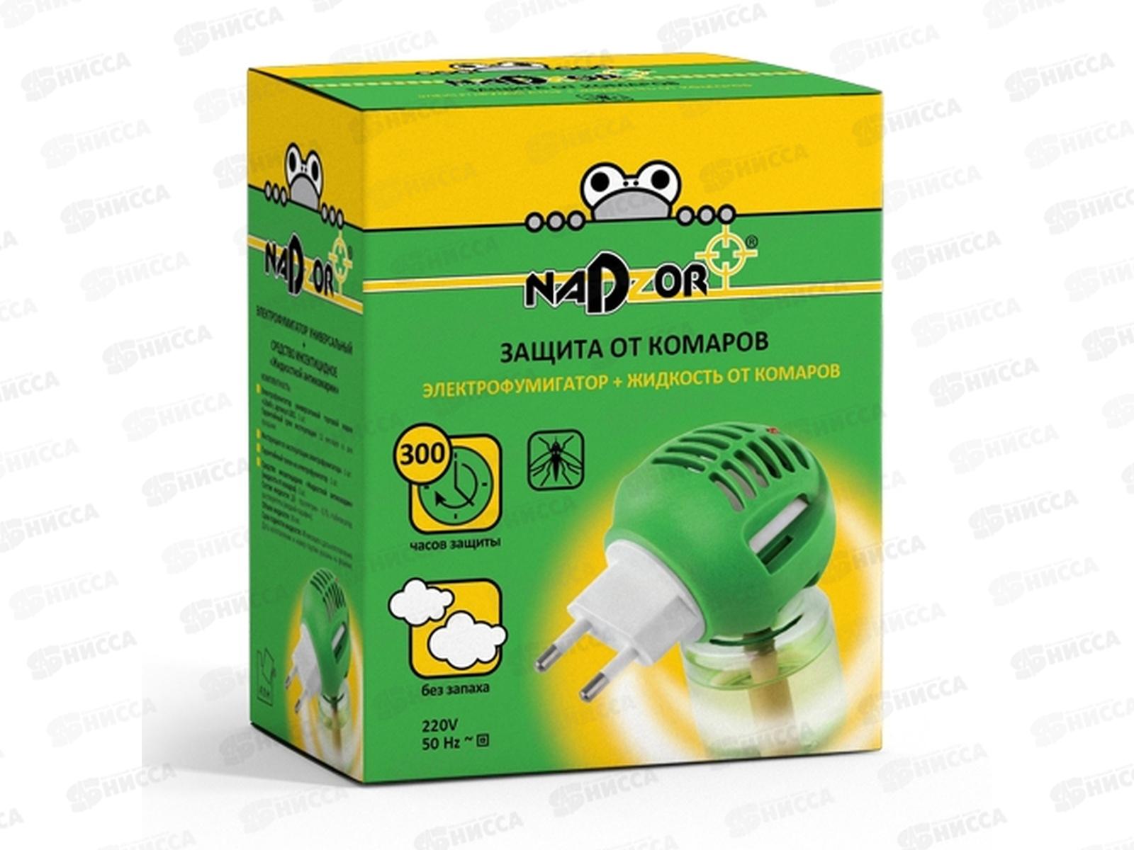 NADZOR Комплект с жидкостью от комаров на 30 ночей и универсальным электрофумигатором *24