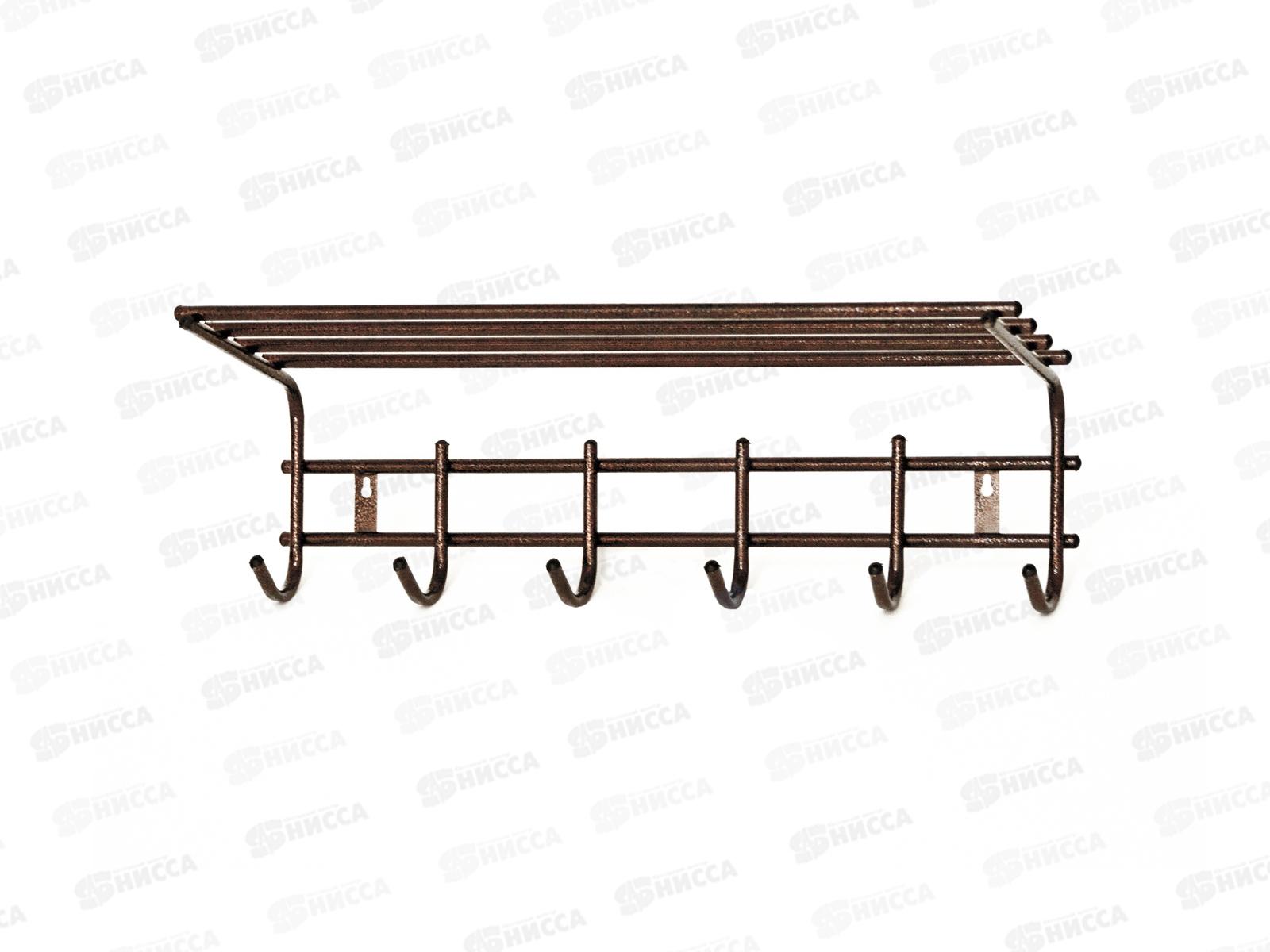 Вешалка для одежды 6 крючков с полкой антико медь 1210