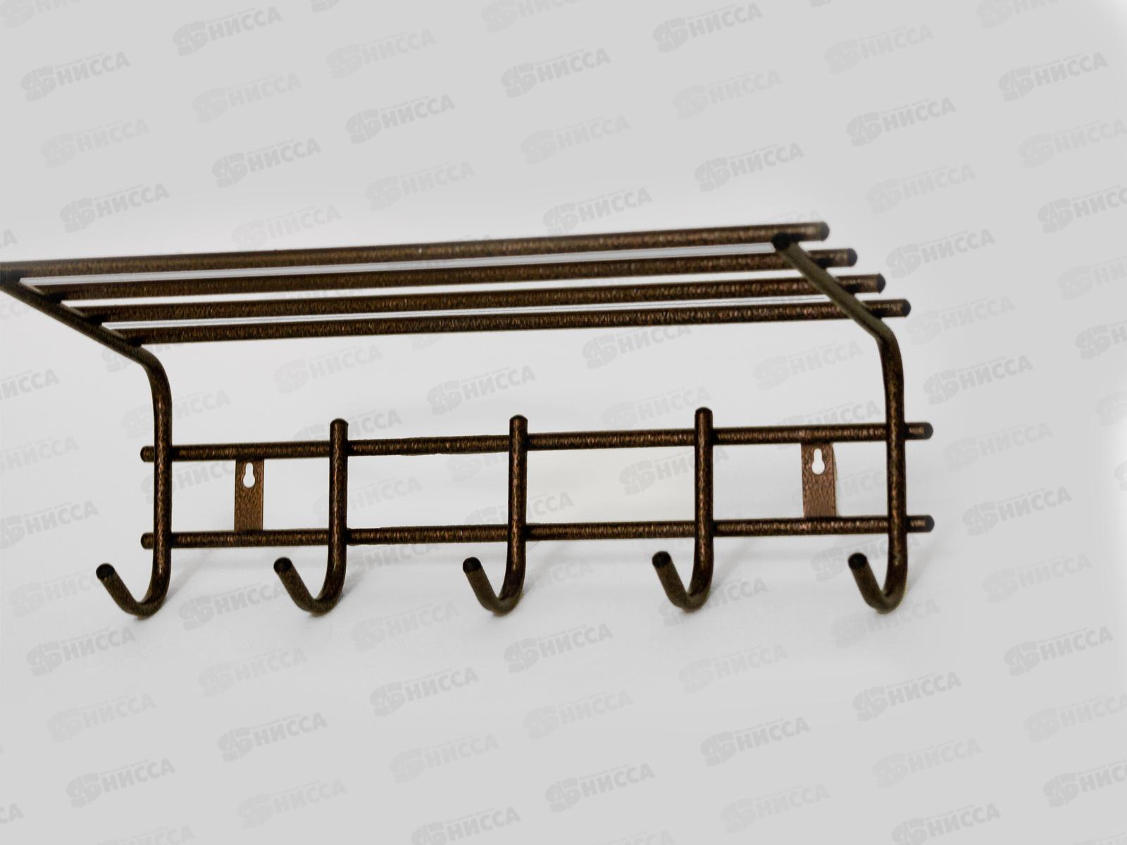 Вешалка для одежды 5 крючков с полкой антик медь 1206
