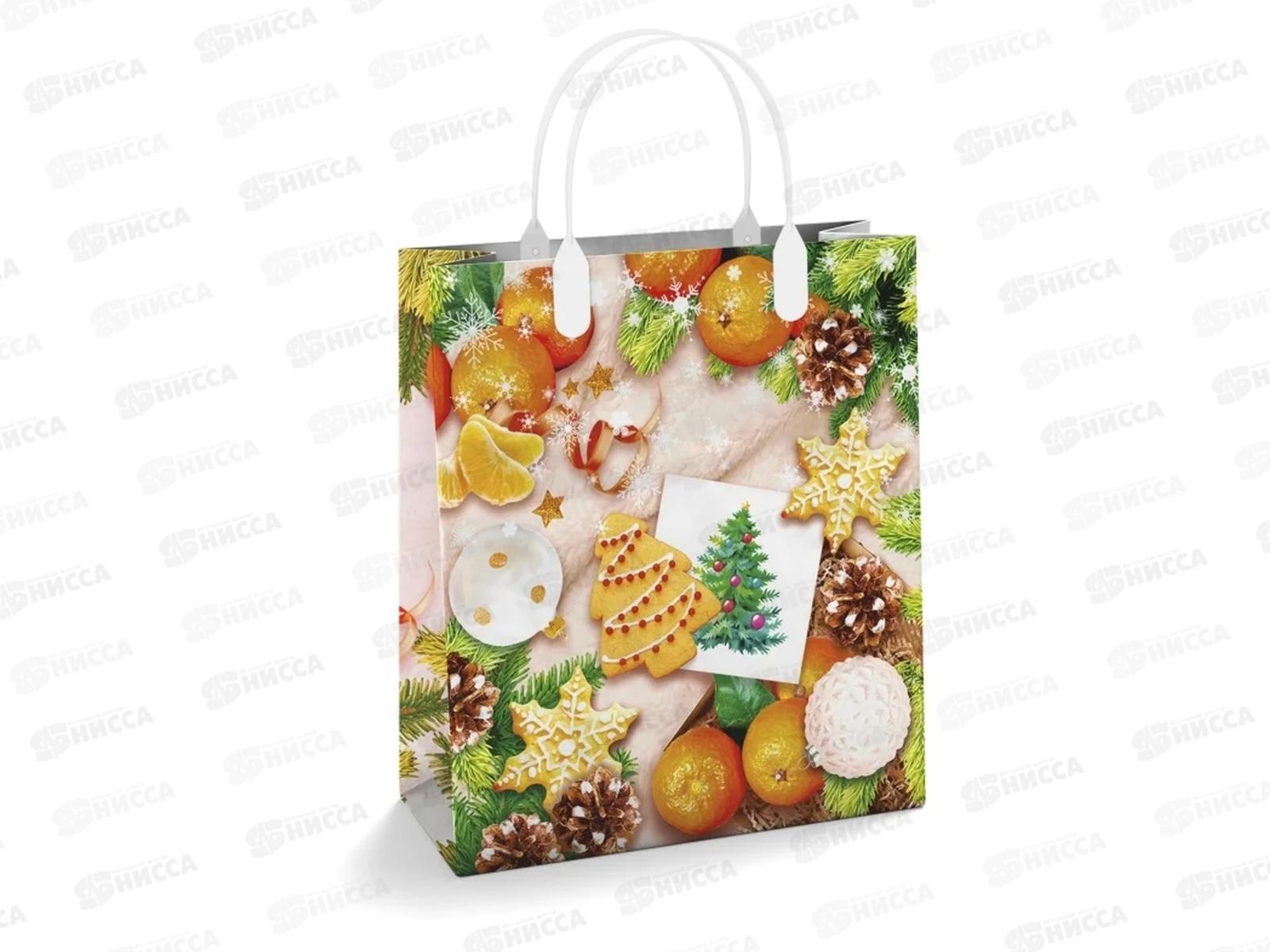 Сумочка пластиковая мягкий Новый Год 23*27 Зимний орнамент *40