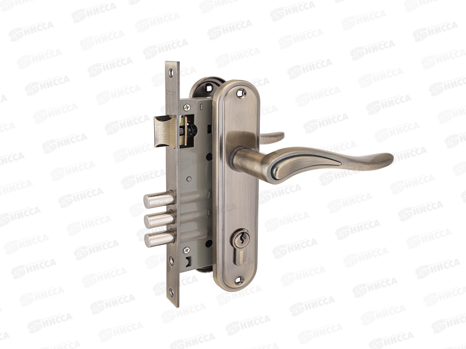 Замок врезной Аллюр 102/3 AB с ручкой  стальная бронза 788 *12