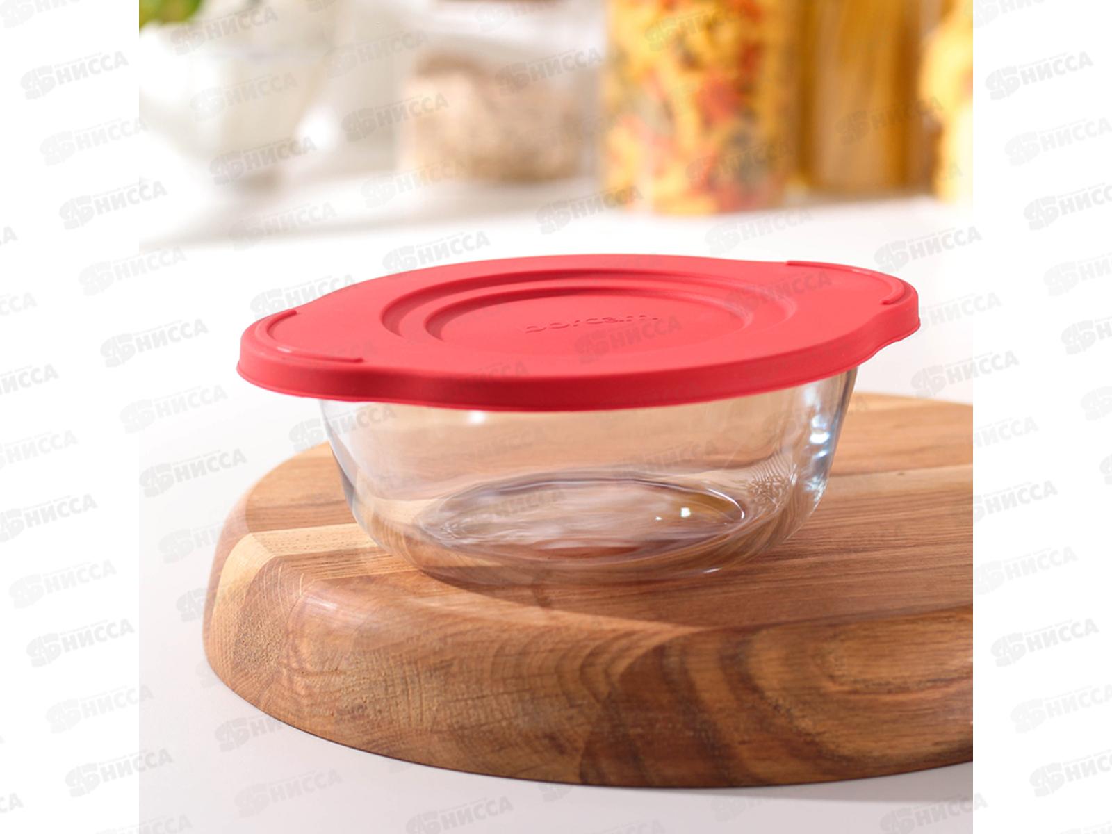 Посуда для СВЧ круглая 1,5л с пластиковой крышкой 59123К