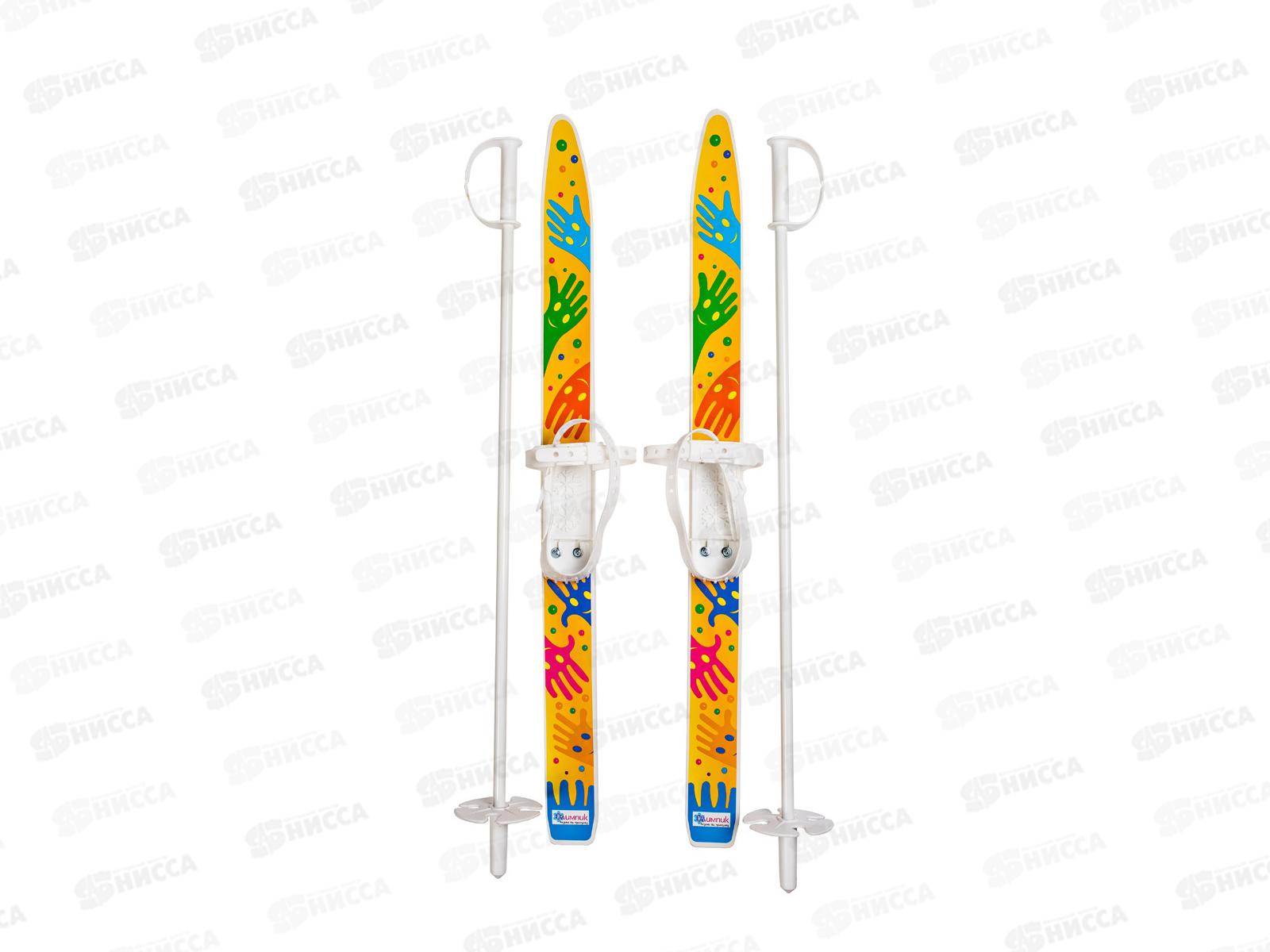 Лыжи мини "Лыжики пыжики" Ручки с палками 75/75см в/с *12