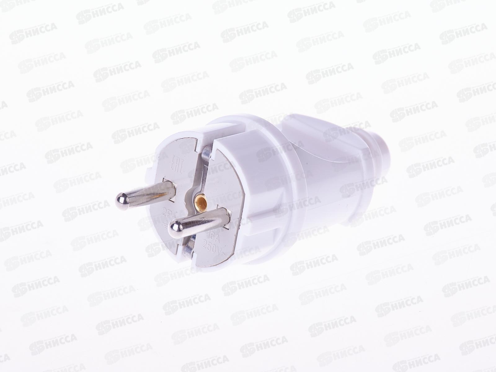 Вилка штепсельная ПРОГРЕСС прямая, с заземлением, белая *30