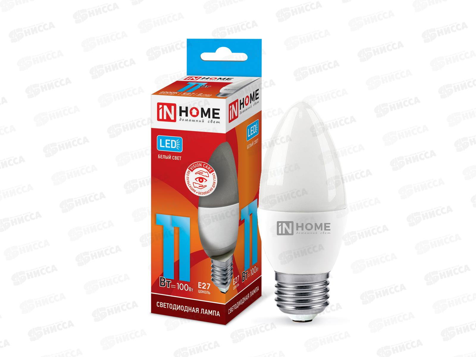 Лампа светодиодная IN HOME LED-СВЕЧА-VC  11Вт E27 4000К 820Лм *50